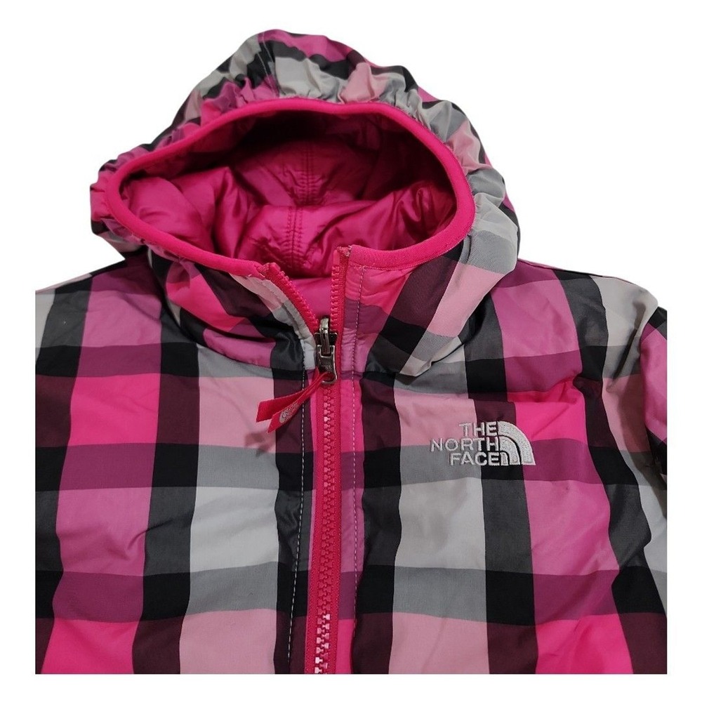 The North Face Puffer Jacket Girls M 10/12 Pink 550 Down Quilted Warm reversible - Picture 11 of 13